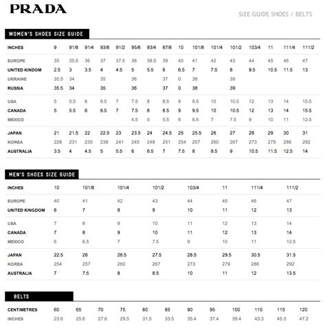 Prada sneaker size chart